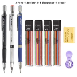 Kawaii Stationery Mechanical Pencil Set with 2B Lead Refills for Art and School Supplies (3 Pen Colors Set A)