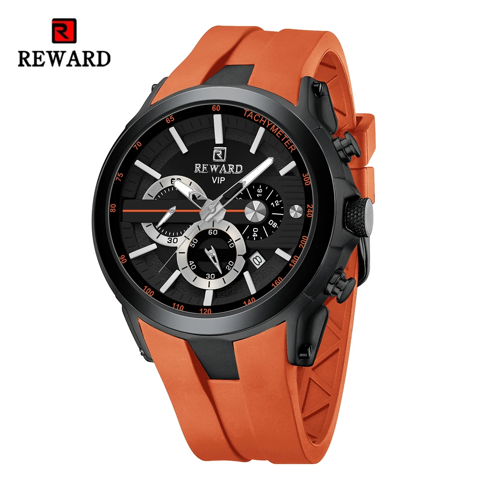 REWARD VIP New Mens Watches for Man Fashion Waterproof Sport Wristwatch Leather Strap Luminous Chronograph 3 Real Subdials 3 8cm real genuine leather vintage metal skull punk men jeans belt stud cowboy strap cinturon ceinture homme riem belts