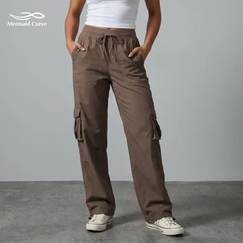 Mermaid Curve Women’s High-Waist Cargo Venture Pant Premium Relaxed Fit Studio Trouser with Adjustable Hem Utility Pockets 1