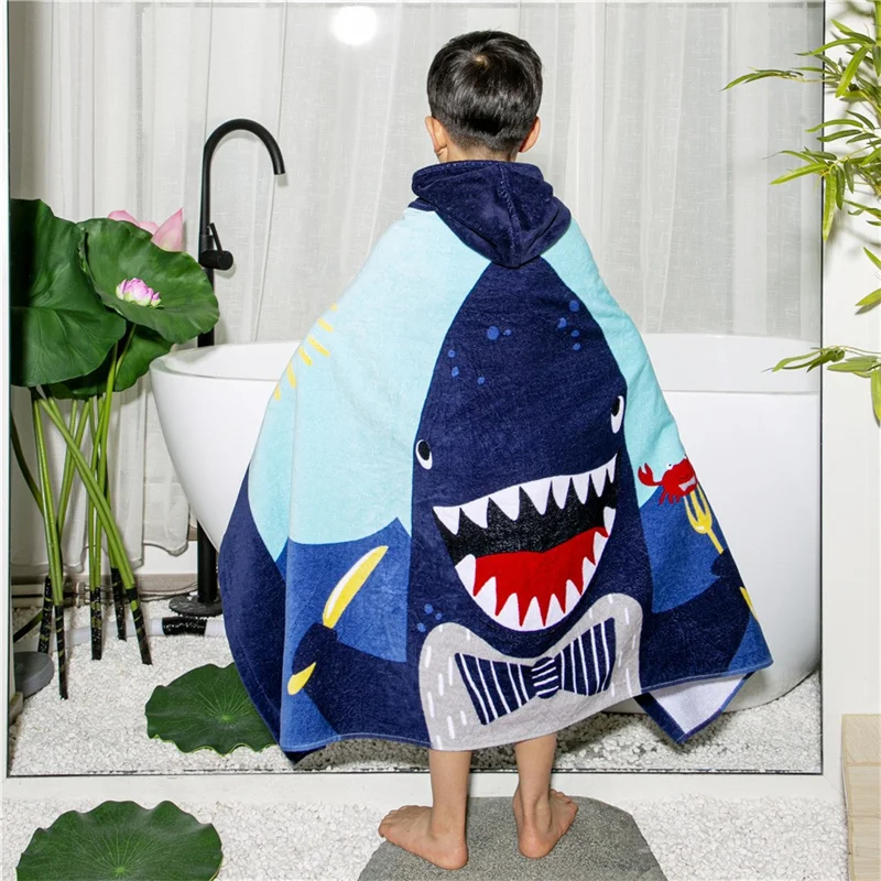 Baby Cute Cartoon Bath Kid Hooded Cloak Bathrobe Cotton Soft Comfort Beach Towel Baby Children Swimming Towel Robes Gift