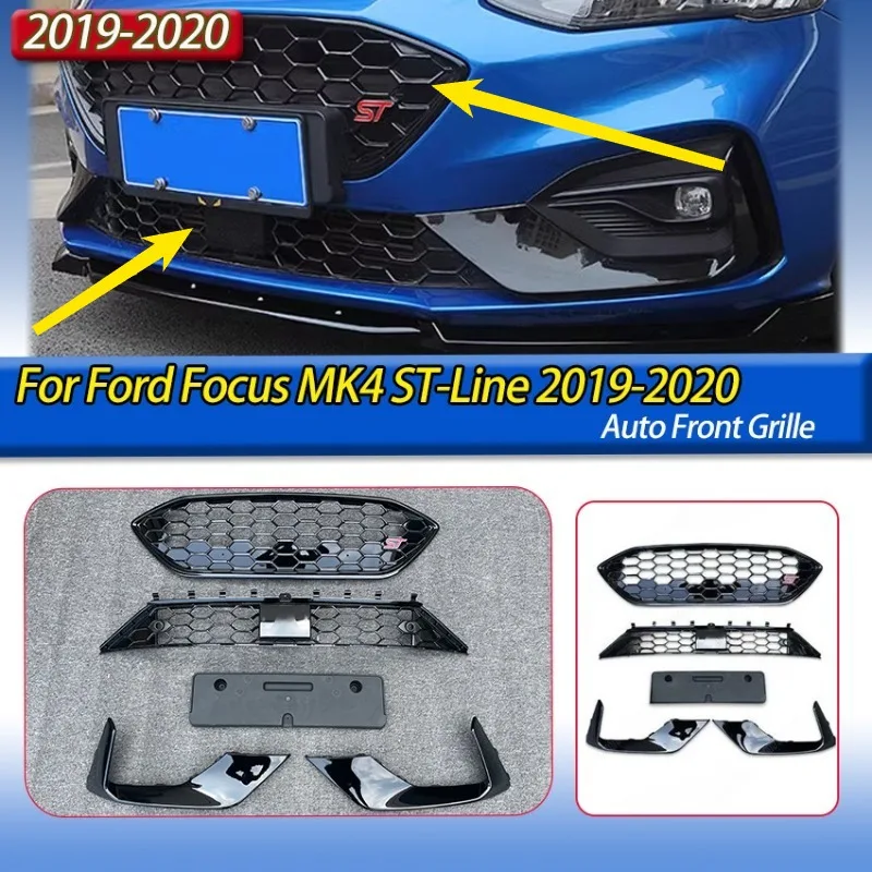 포드 포커스 MK4 ST-라인 2019-2020 자동차 전면 범퍼 그릴 레이싱 빌렛 그릴 오버레이 트림 바디 개조 키트 튜닝