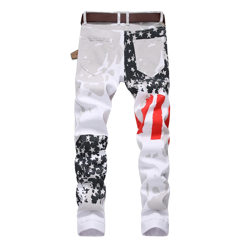 Plus Size 38 40 42 Men's Jeans Fashion Casual Printed Jeans Stretch Skinny Denim Jogger Pants