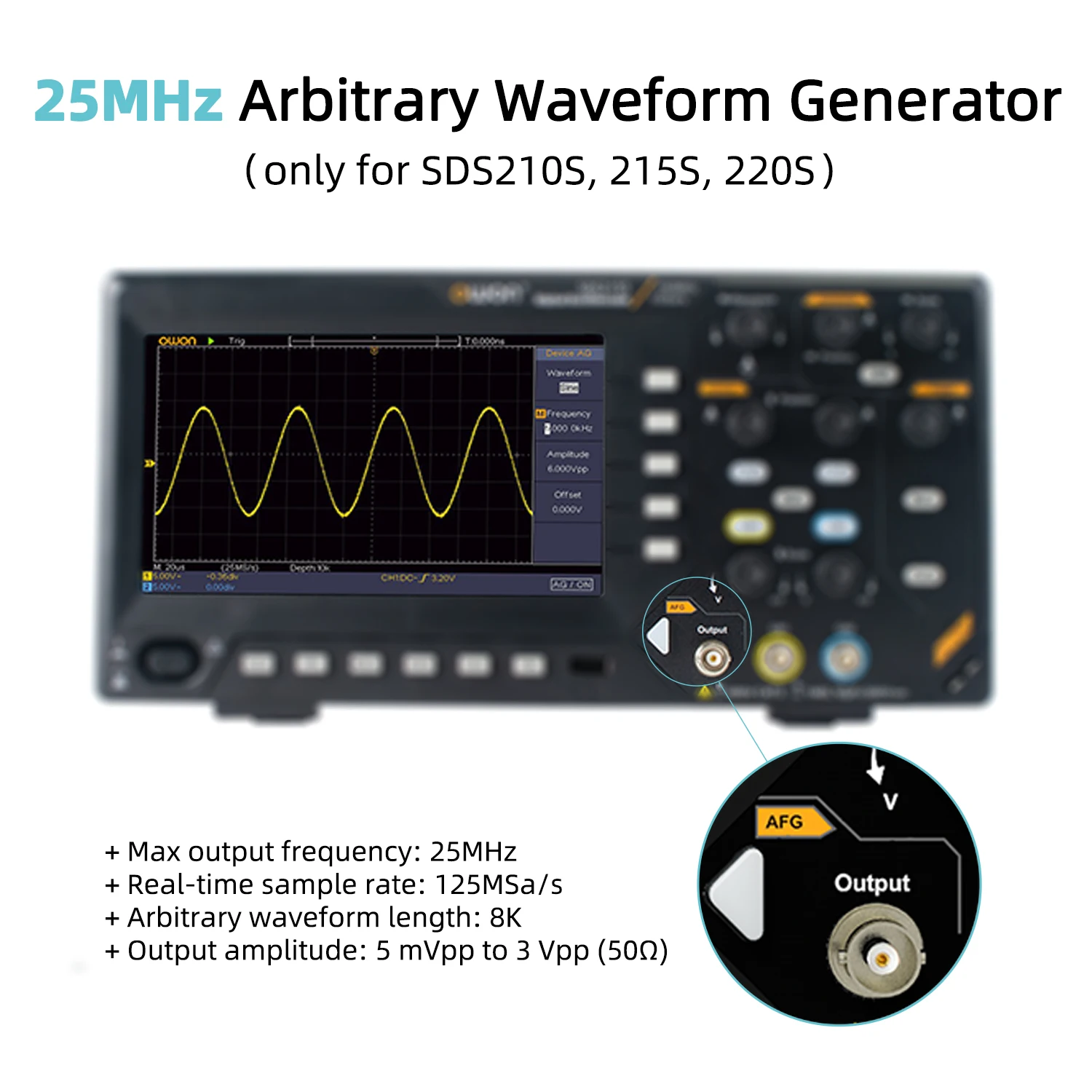 Owon Digital Oscilloscope SDS200 2-channels 100Mhz 150Mhz 200Mhz 1GS/s FFT+ 25MHz 14Bit Signal Generator SDS210S SDS215S SDS220S 3