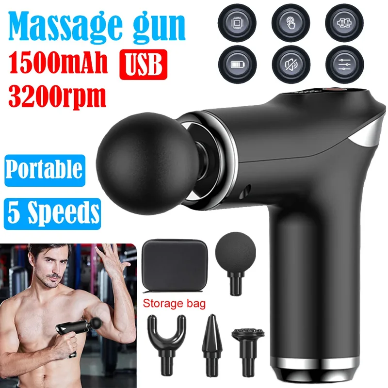 Massage Gun Pain Relief Deep Tissue Muscle Back Relaxation Slimming Body Electric Percussion Massager & Bag Therapy Fascia Gun