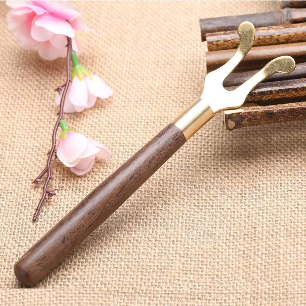 Anti-Scald Japanese Style Heat Insulation Wooden Handle Stainless Steel Clamp Teapot Lid Clip Tea Kettle Cover Fork Holder