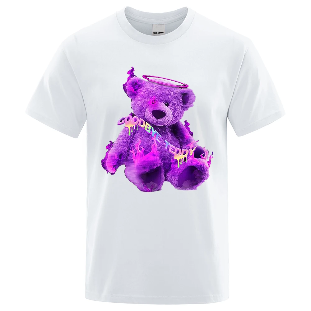 

Goodbye Teddy Bear Kawaii Y2K Style Tops Men O-Neck Shirt Summer Loose Clothing Loose Cotton Oversize Tshirt Street Hip Hop Tops