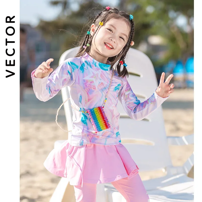 VECTOR Children's Swimsuit Sunscreen Swimsuit Bikini Breathable Split Suit Summer Beach Long-sleeved Swimsuit Can Be Split 2023 2
