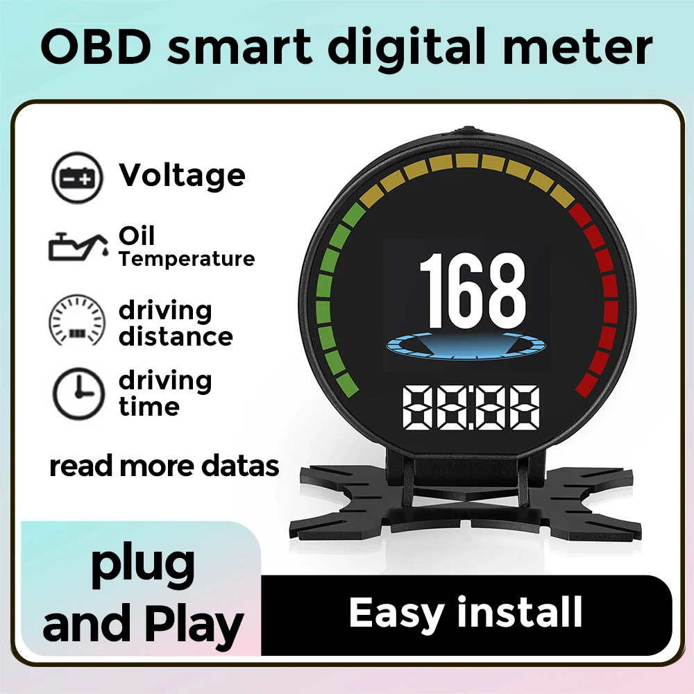 

Индикатор давления турбины HUD OBD2, спидометр, превышение скорости, сигнал об/мин, Температурное напряжение, измеритель давления масла и воды, автомобильный электронный аксессуар