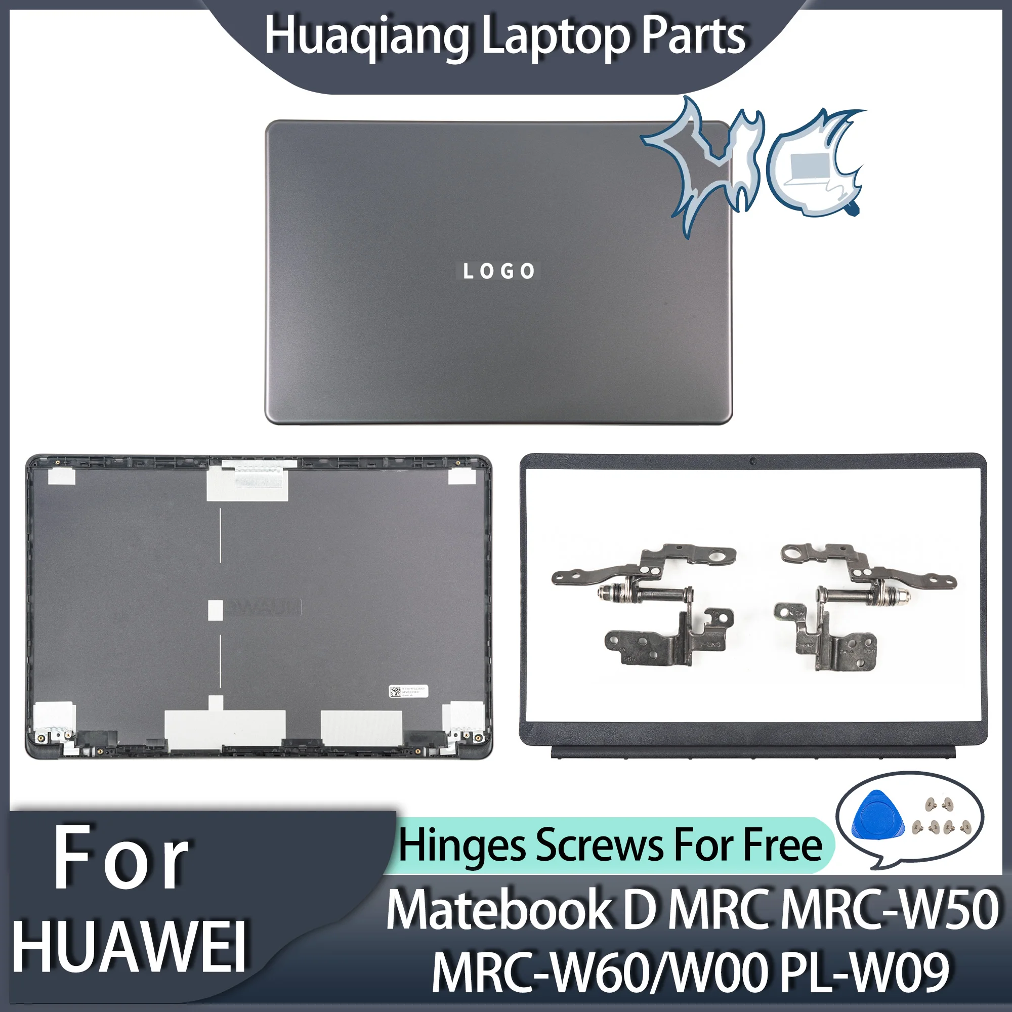 

New Laptop Covers For HUAWEI Matebook D MRC PL Series MRC-W50/W60/W00 PL-W09 LCD Back Cover Front Bezel Hinges Replace With LOGO