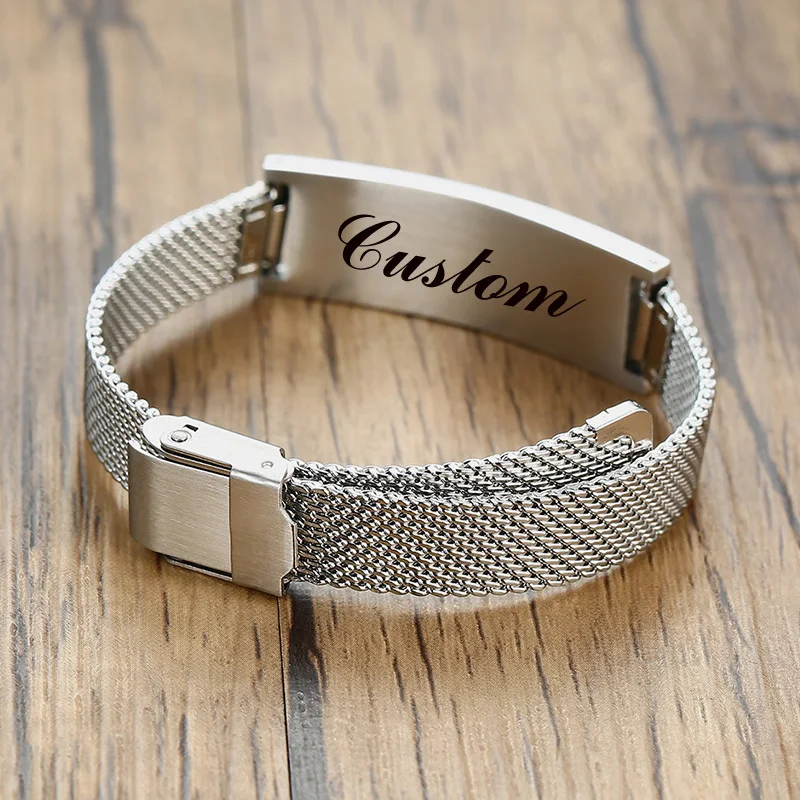 Bracciale Medicale VNOX In Acciaio 316L Con Incisione Gratuita | Regolabile 150-215 Mm Con Pelle | Carta ID Medica Inclusa - 2