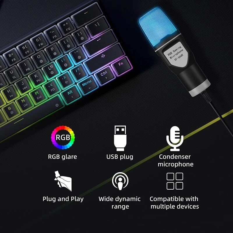 Gaming Computer Professional Condenser Microphone Mic PC Laptop USB Wired Live Streaming Podcast Studio Mike Kit Gamer Karaoke