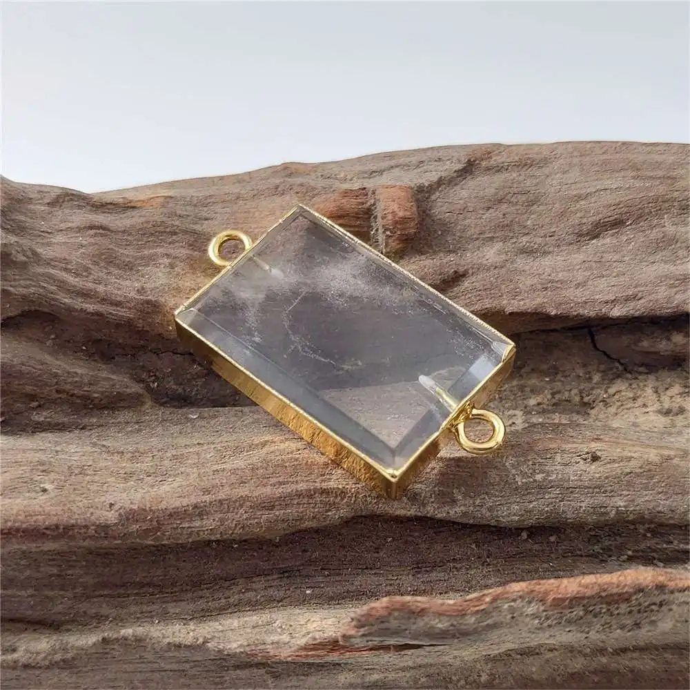 FUWO Wholesale 5Pc Natural Clear Quartz Connector, Golden Plated Square Crystal Accessories For Jewelry Making 5Pcs/Lot PD443 5