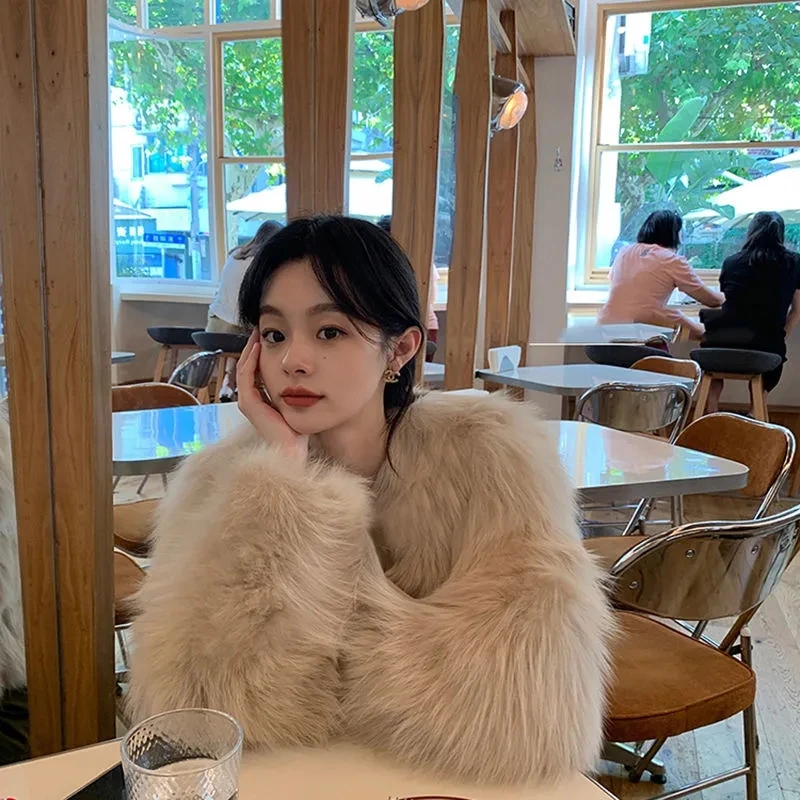 2024 Autumn Winter New Faux Fur Coat Womens Fashion Casual Imitation fox fur coat Womens Short loose comfortable Winter Jacket 5