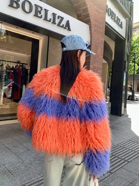 Colourful Block Faux Fur Jacket 4