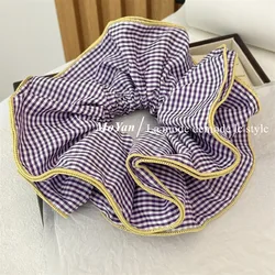 Women's Large Four - Layer Plaid Hair Scrunchie Accessory (PURPLE)