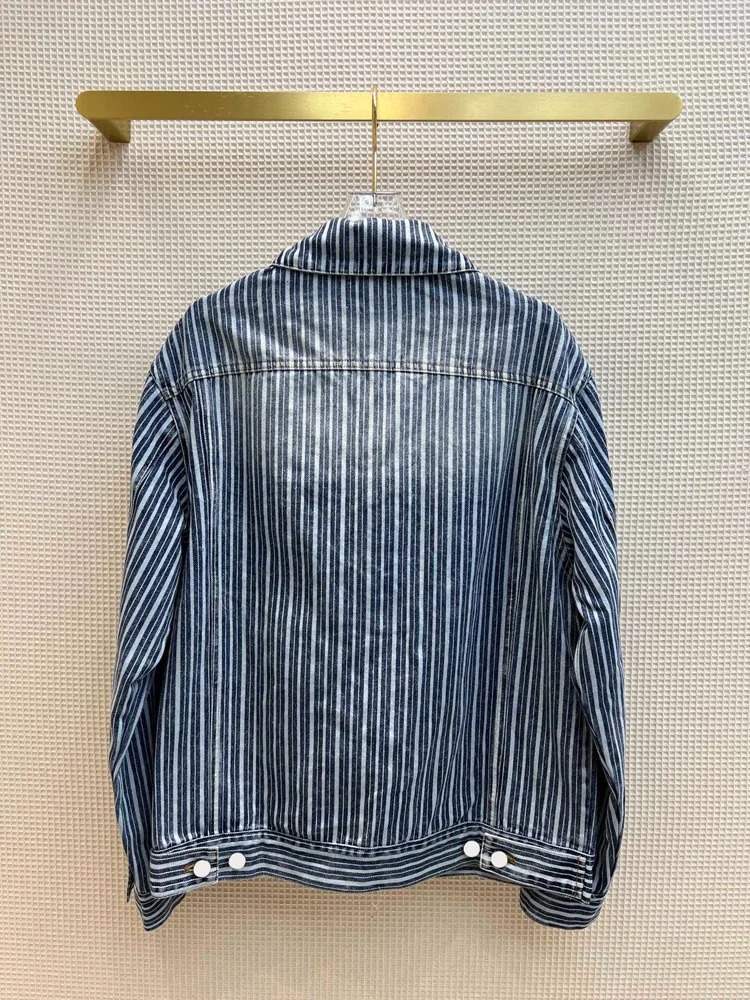 

Jacket Worn Women Stripe Denim Vintage Port Style Neutral Casual Jackets Fashionable Cool Coats High End Female