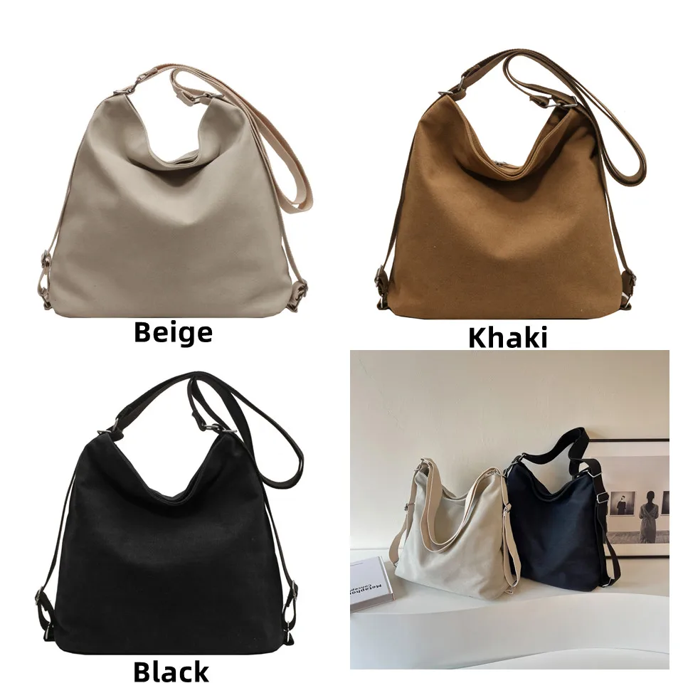 Women Canvas Solid Shoulder Bag Fashion Casual Handbags High Quality Large Capacity Tote Crossbody Bags Backpack