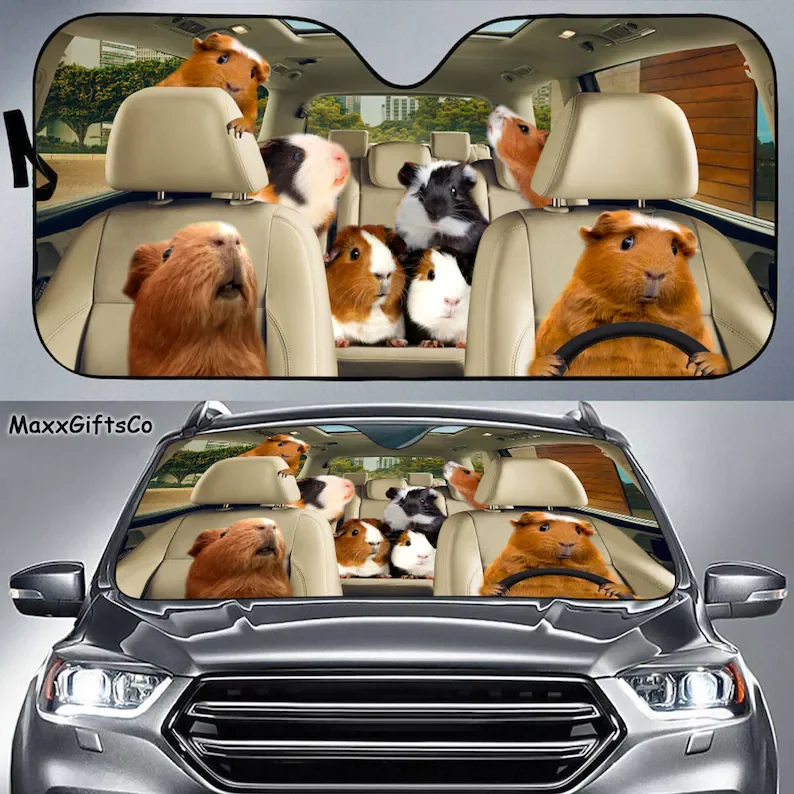 Guinea Pig Car Sun Shade, Guinea Pig Windshield, Pets Family Sunshade, Pets Car Accessories, Car Decoration, Gift For Dad, Mom rooster car sun shade chicken sun shade car accessory car decoration family gift gifts for her gifts for him