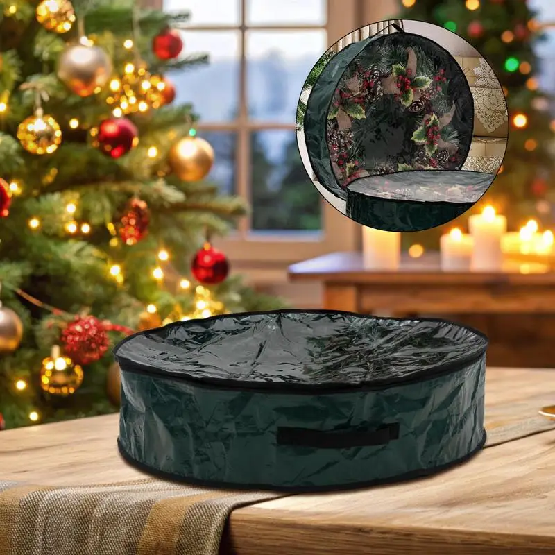 Christmas Wreath Storage Bag Waterproof Artificial Wreath Storage Holder With Clear Window Garland Organizer Box Tear Resistant