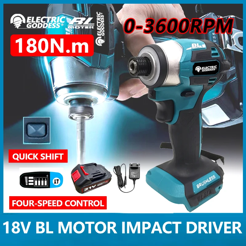 Cordless Impact Screwdriver JY137 BL for Makita 18V Rechargeable Brushless Electric Drill Wood/Bolt/T-shaped Electric Tools reciprocating saw electric drill to electric saw household conversion head of screwdriver multifunctional wood tools