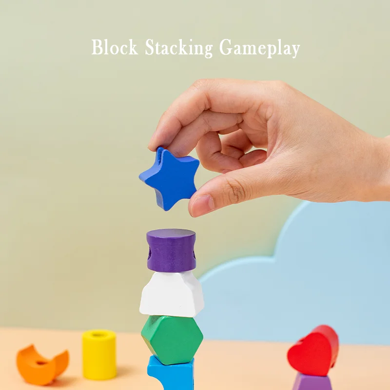 Wooden children's colorful color sorting toys, rainbow sets of columns, shape stringing matching, educational building blocks 4