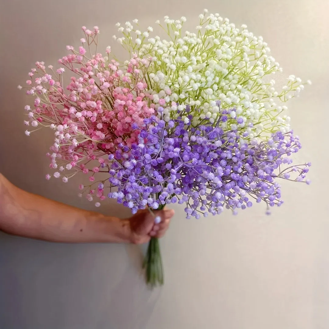 20 Stück lebendiger künstlicher Atemstrauß für Jugendliche – realistische weiße, rosa und violette Blumen für Hochzeiten