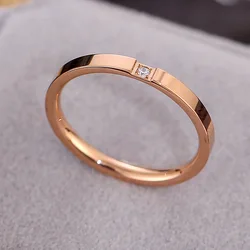 Elegant Titanium Steel Couple Ring with Rhinestone Accent - 8 (Rose Gold)