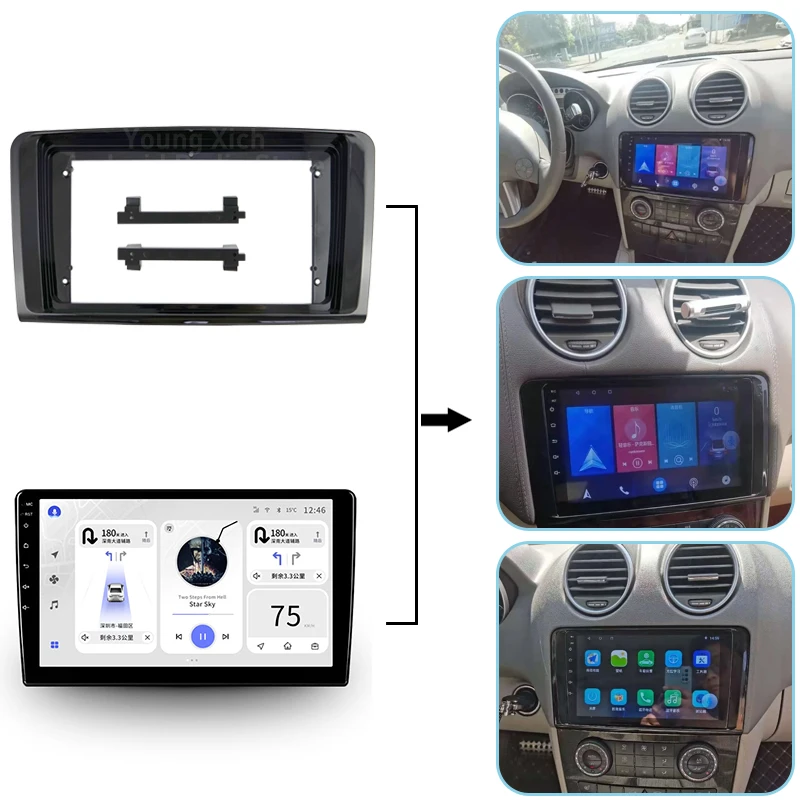 Auto Audio Rahmen 9 Zoll Autoradio Blendenrahmen, Stereo Panel Gps Player Blende Armaturenbrett Installationsverkleidungssatz Matte Black