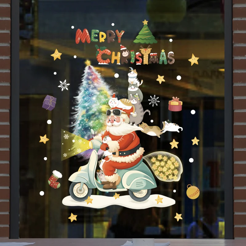 Christmas Santa Claus Window Stickers Xmas Tree Snowflake Glass Wall Sticker Merry Christmas Decoration for Home 2025 New Year