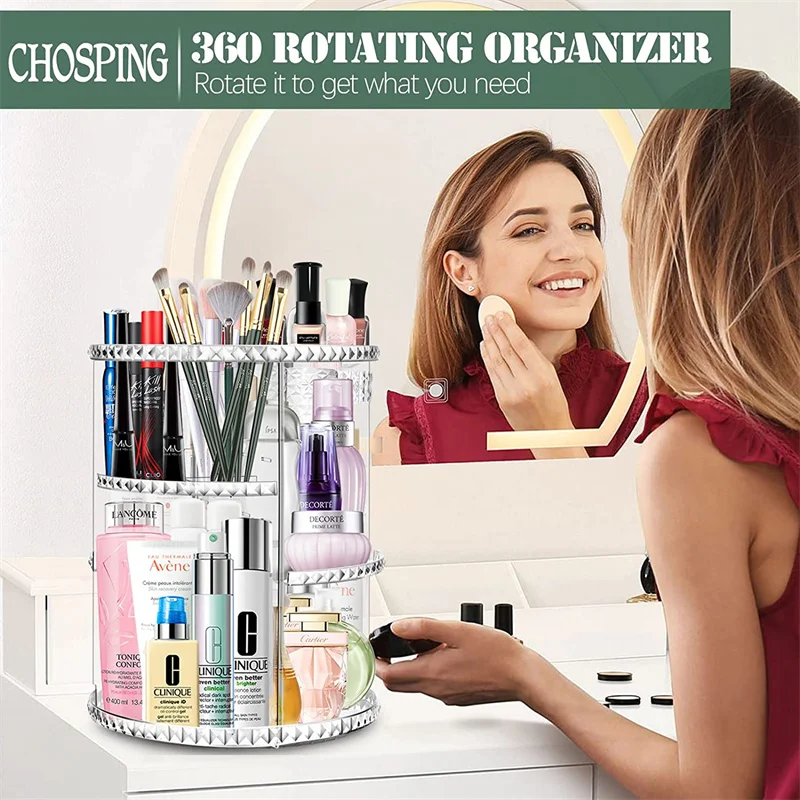 Makeup Organizer 360 Large Rotating Makeup Organizer Adjustable Durable Spinning Cosmetics Skincare Perfume Brush Storage For Bathroom Dresser