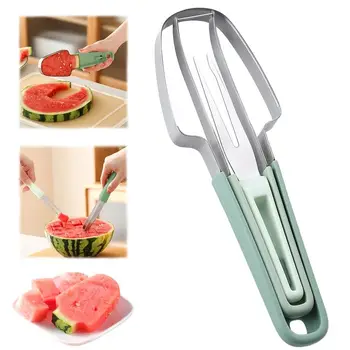Strumento per affettare la taglierina dell'anguria 3 in 1, forchetta per anguria in acciaio inossidabile coltello per anguria coltello per anguria gadget da cucina 1
