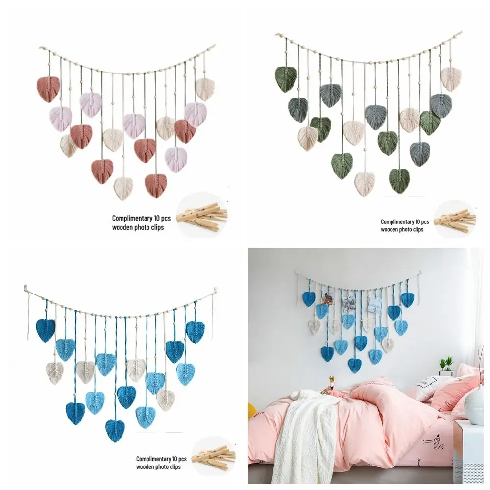 

Hand-woven Tapestry Leaves Macrame With Tassel Cotton Rope Wall Hanging Clip Photo Bohemia Tapestry Home Decoration