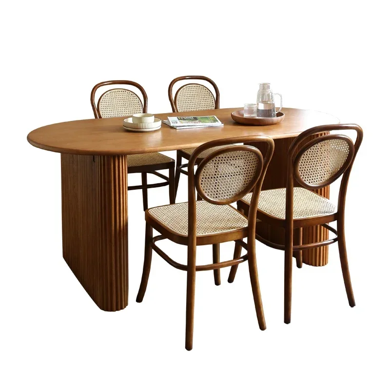 

Solid wood dining table and chairs combined with household rectangular small apartment Nordic ash wood rattan table