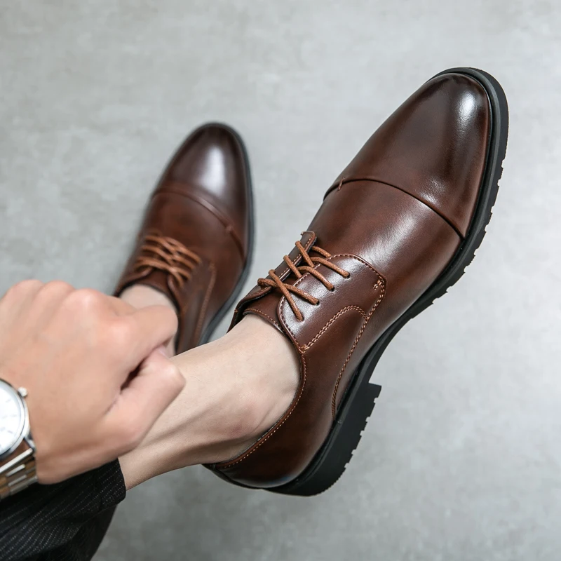 New Fashion Men's Business Leather Shoes British Style Shoes Work Office Oxford Black Dress Lace-up