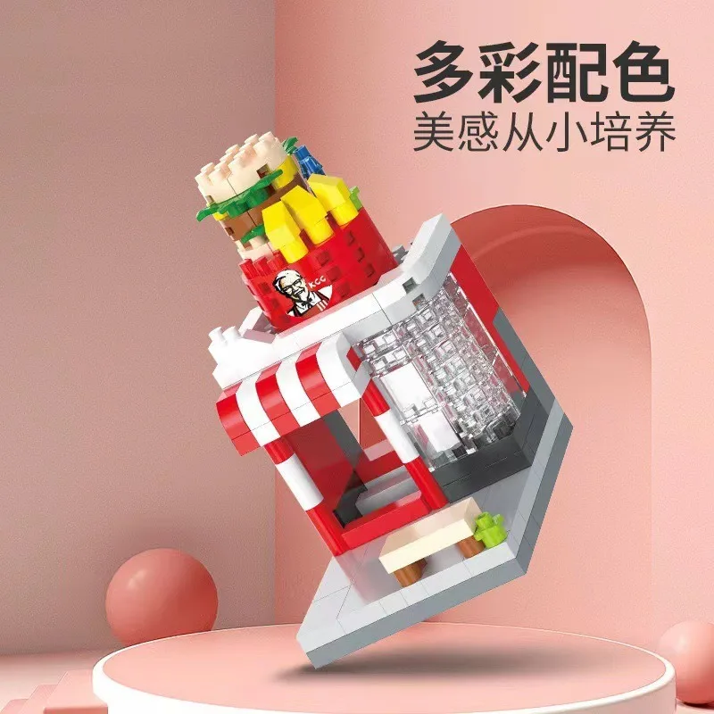 Creative street view building micro-particle building block model mini city puzzle assembling toy gift for boys and girls