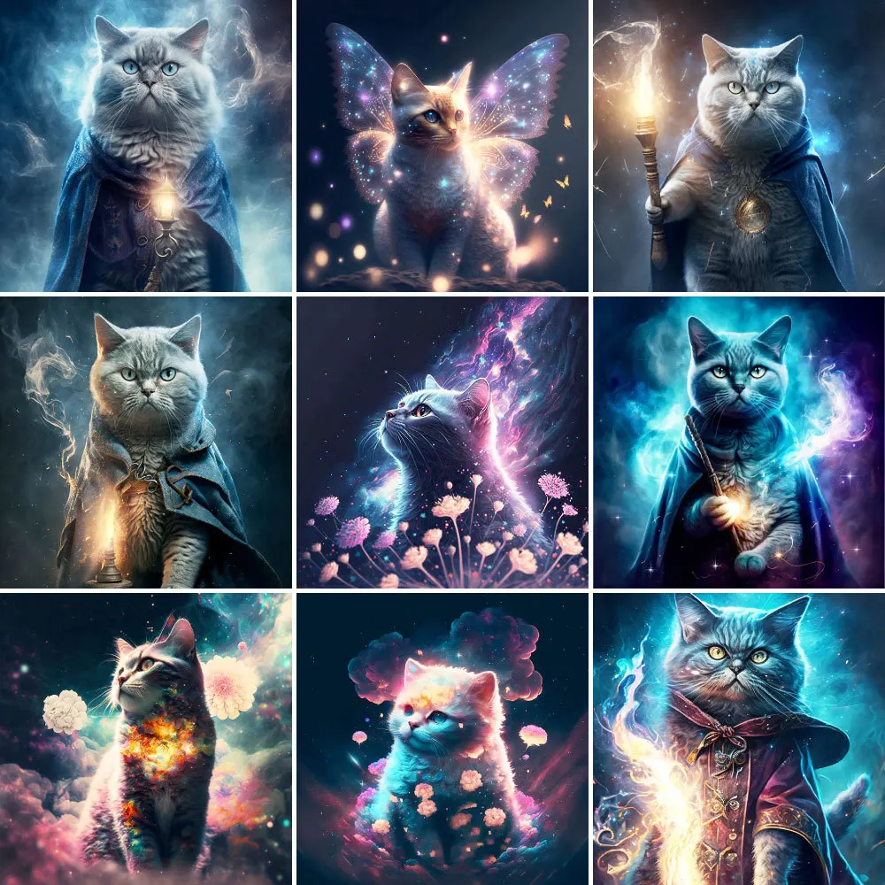 

Алмазная живопись в виде кошки, фантазия, новинка 2023, вышивка крестиком, уличный декор, полный квадрат, Круглый алмаз, подарок для матери, новинка 2023, оптовая продажа