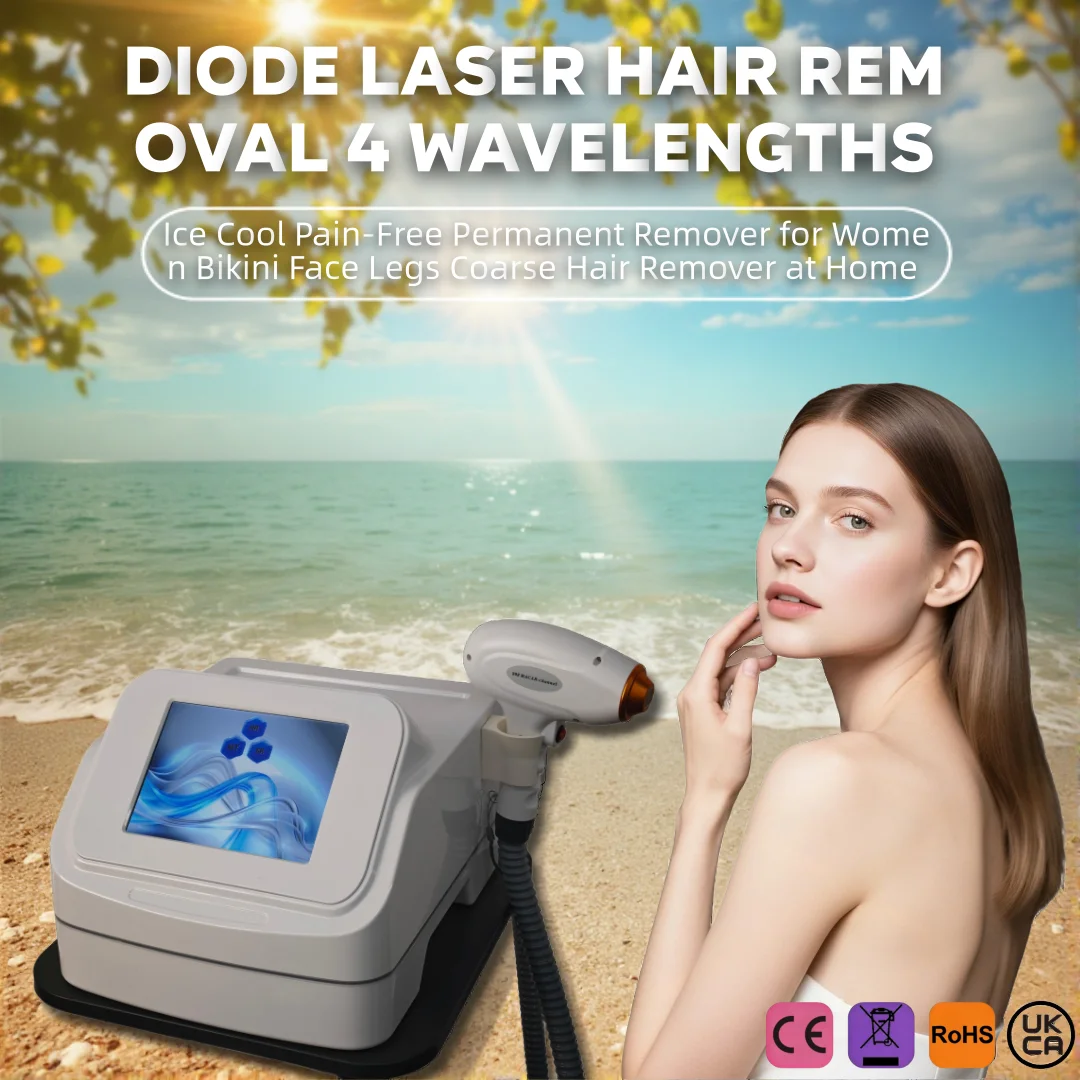 Depiladora Láser de Diodo de 4 Longitudes de Onda, Enfriamiento con Hielo, Indolora, Depilación Permanente para Mujeres, Bikini, Rostro, Piernas, Depilación de Vello Grueso en Casa