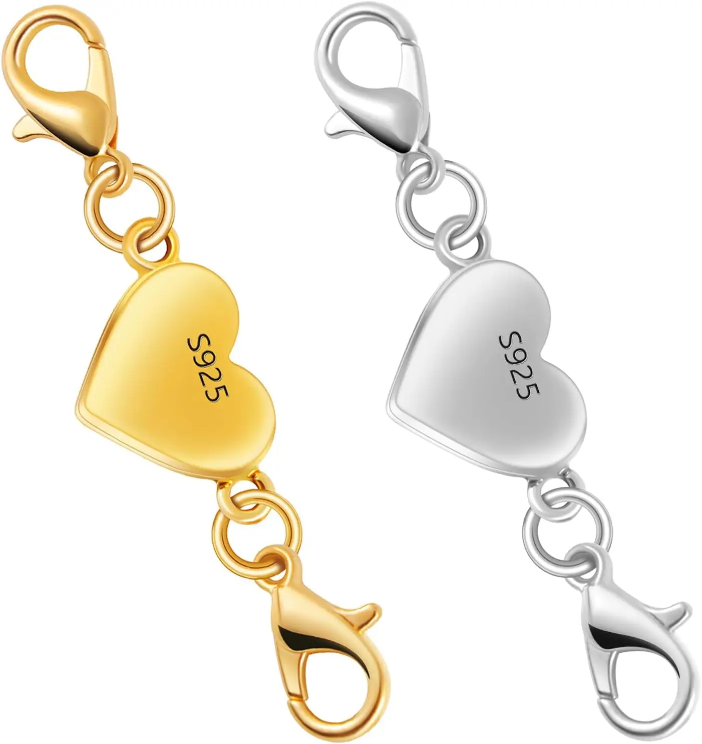 Silver Heart-Shaped Magnetic Necklace Clasps and Closures - Elegant Clasp Converters
