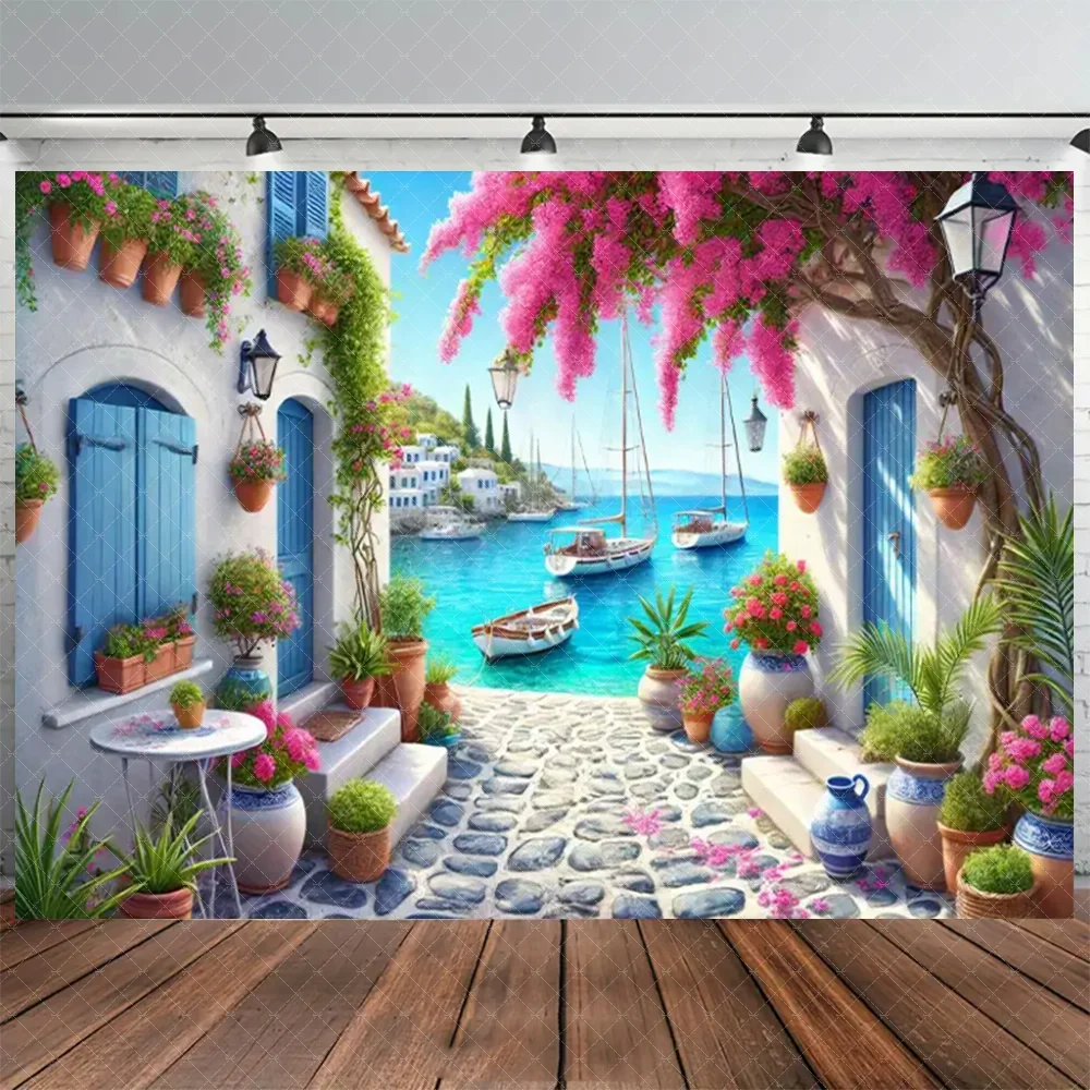 Nordische griechische Landschaft Santorini Insel Wandteppich Wandbehang blaue Kuppel Kirche Ägäis Strand ästhetische Hintergrund Party Dekoration – Detail 19