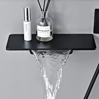 Système de douche thermostatique au plafond, salle de bains moderne en laiton noir, robinet cascade mural à 3 fonctions pour eau froide et chaude 2