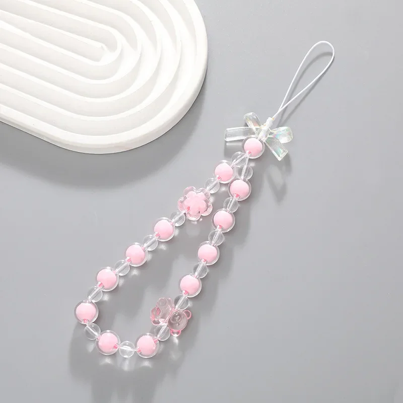 Fashion Crystal Bow Beaded Phone Chain Lanyard Jewelry Accessories Simple Non-slip Wristband Cellphone Case Rope for Women Gifts