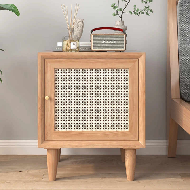 

Storage Solid Wood Rattan Showcase Living Room Side Table Luxury Cabinet Bedroom Nightstands Bedside Tables Home Furniture