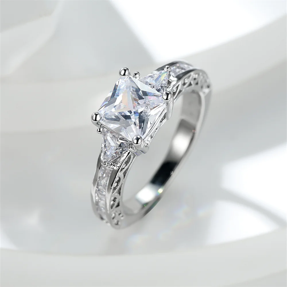 White-Square-Zircon-Princess-Cut-Stone-Wedding-Rings-For-Women-Trendy ...