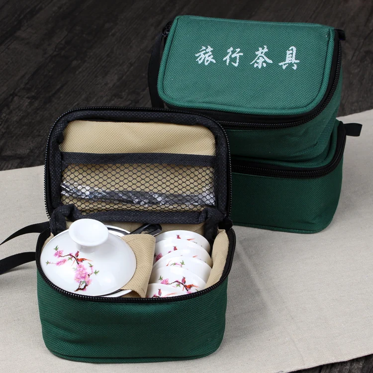 11 Pcs Travel Tea Sets Chinese Portable Ceramic Bone China Gaiwan Teacup Porcelain Tea Cup The Kung Fu Travel Set Bag