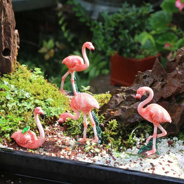 1Db Tereprendezés Flamingo Figura Terrárium Dekoráció Kerti - Image 2