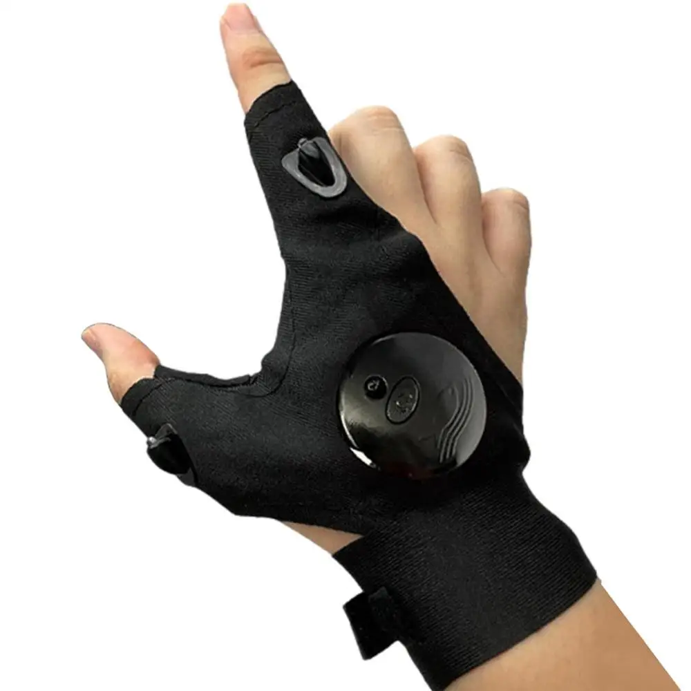 LED Flashlight Waterproof Gloves Light Up Stretchy Fingerless