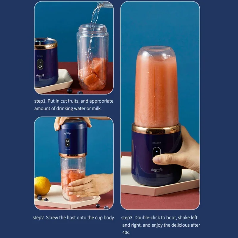 Electric Juicer Cup Portable USB Multifunction Double Cup Juicer Fruit Blender Milkshake Juice Cup Smoothie Blender 6