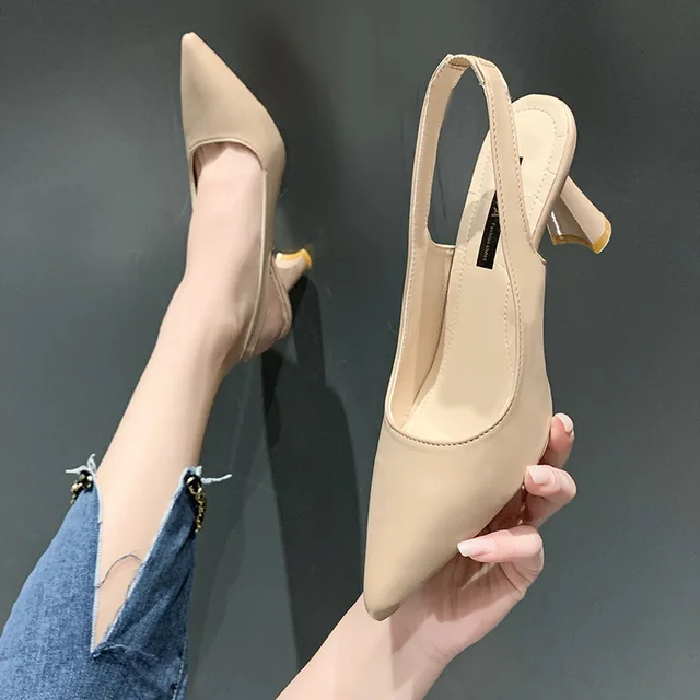 Summer Fashion New Breathable Pointed Toe Stiletto Heel PU Comfortable and Elegant Women's Shoes Shallow Mouth Sexy Sandals 2