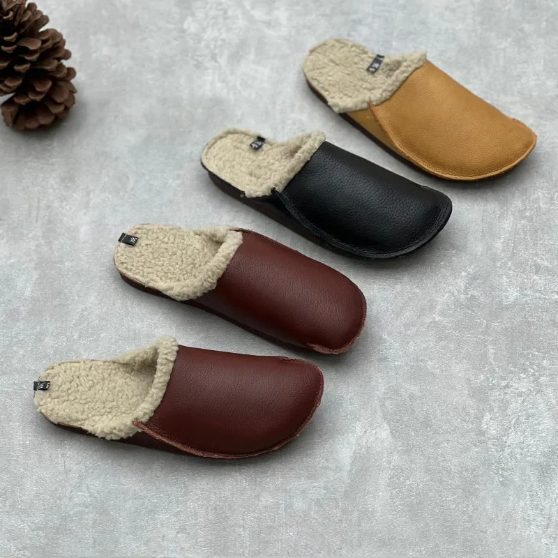 

Winter women's shoes plush warm slippers leather shoes old man real leather shoes