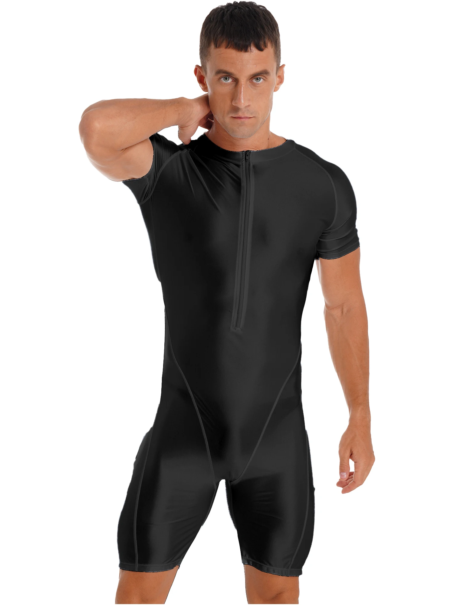 

Sport Wear Men's Spandex Zipper Front Bodysuit Workout Gym Fitness Dance Males Biketard Unitard Wrestling Singlet Jumpsuit